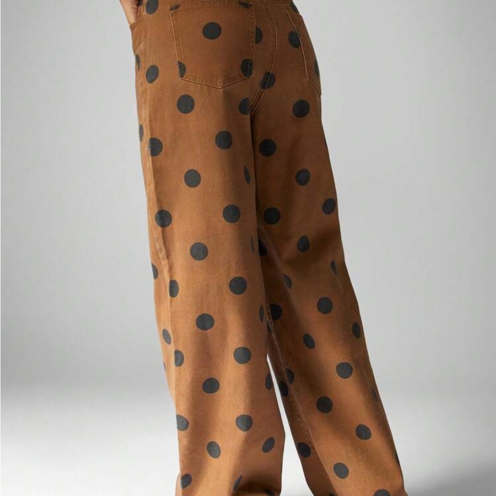 Missguided Brown Wide-Leg Polka Dot Pants with Black Dots - Picture 3 of 7